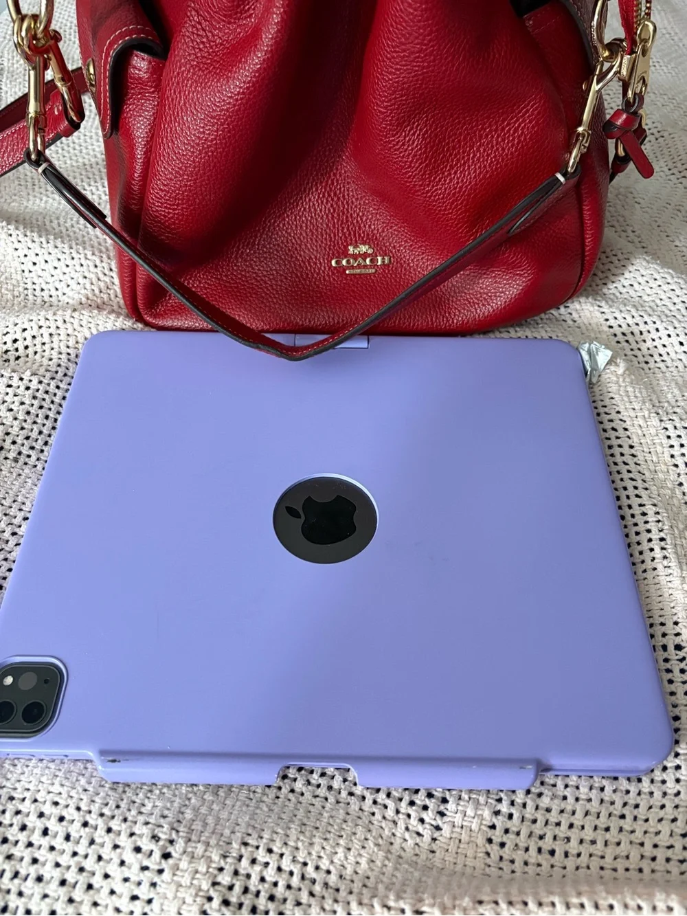 Coach Red Pebbled Leather Shoulder Hobo with Gold Hardware